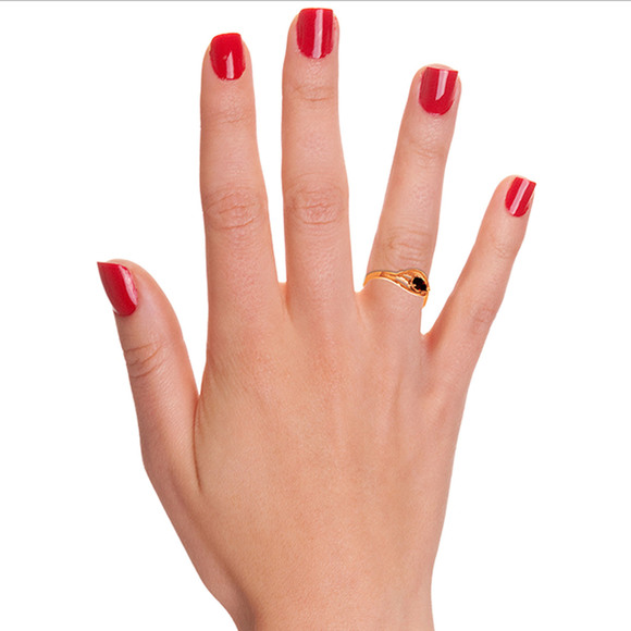 14K. SOLID GOLD RING WITH NATURAL GARNET (Rose Gold) - Picture 2 of 2